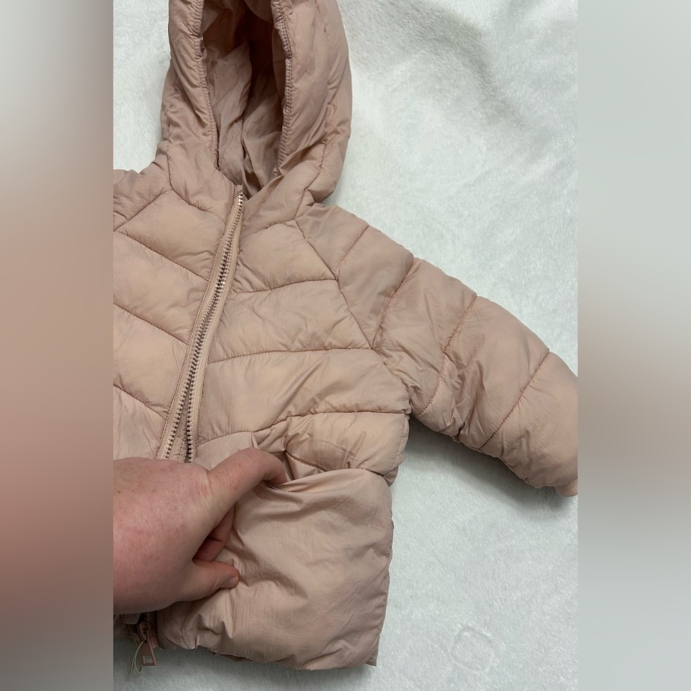 Zara Baby Sz 12-18 month Soft Pink Winter Zip Up Puffer Jacket Coat with hood - Picture 7 of 8